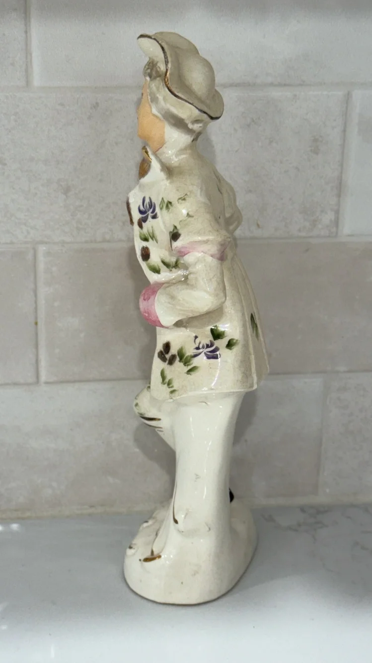 Vintage Porcelain Rococo Courting Couple Figurines Japan Gold Floral Set Regency